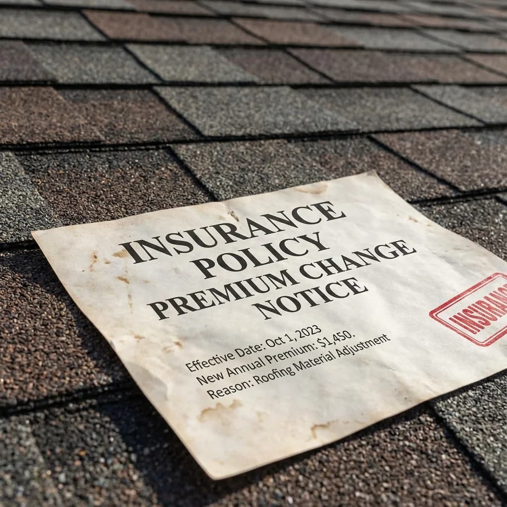 Insurance policy premium change notice on asphalt shingles