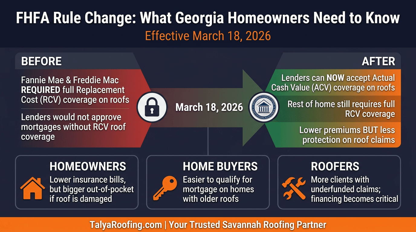FHFA Rule Change March 2026 — What Georgia Homeowners Need to Know About ACV vs RCV Roof Insurance