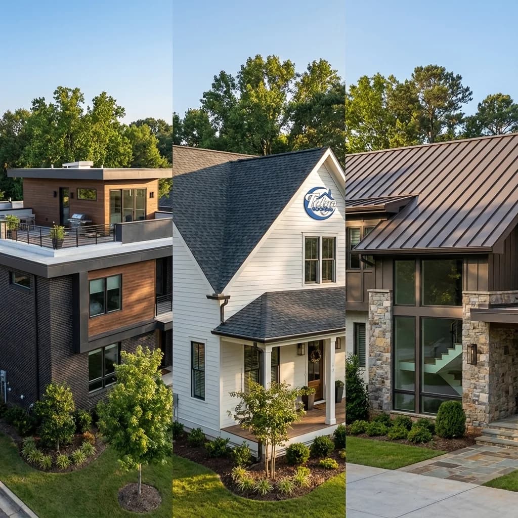 Comparison of flat, shingle, and metal roofing on Georgia homes