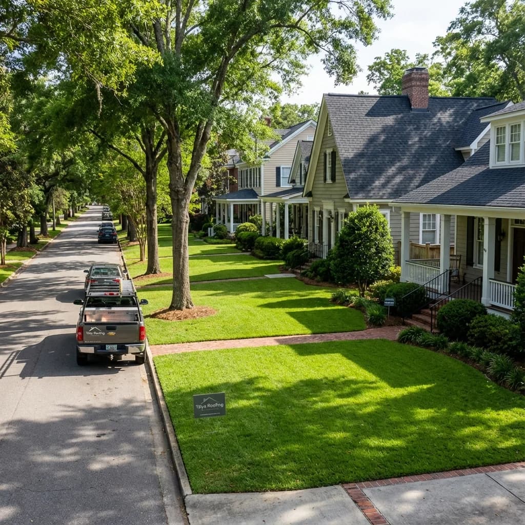 Beautiful residential street in Georgetown Savannah