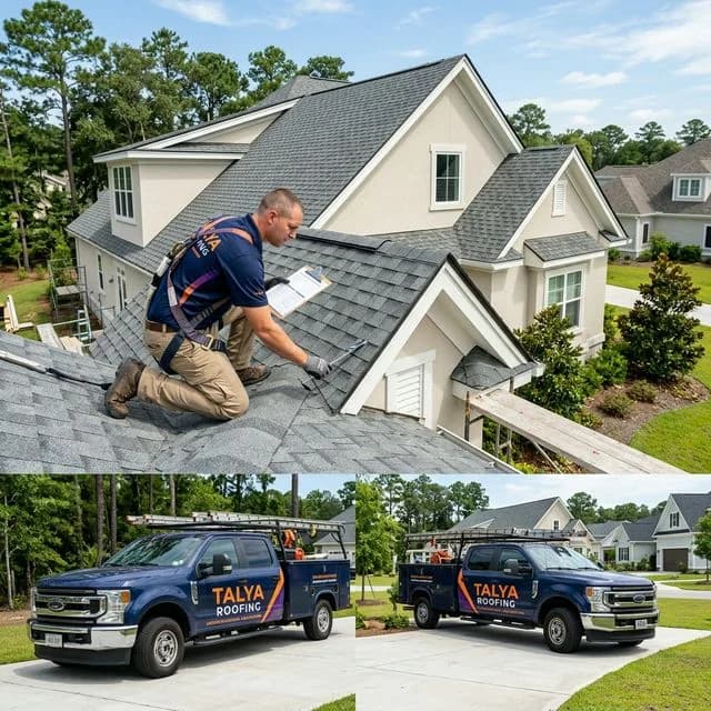 Brand new suburban house under construction with partially finished roof