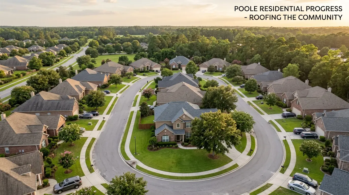 Aerial view of uniform architectural-shingle roofs in a planned Pooler HOA subdivision