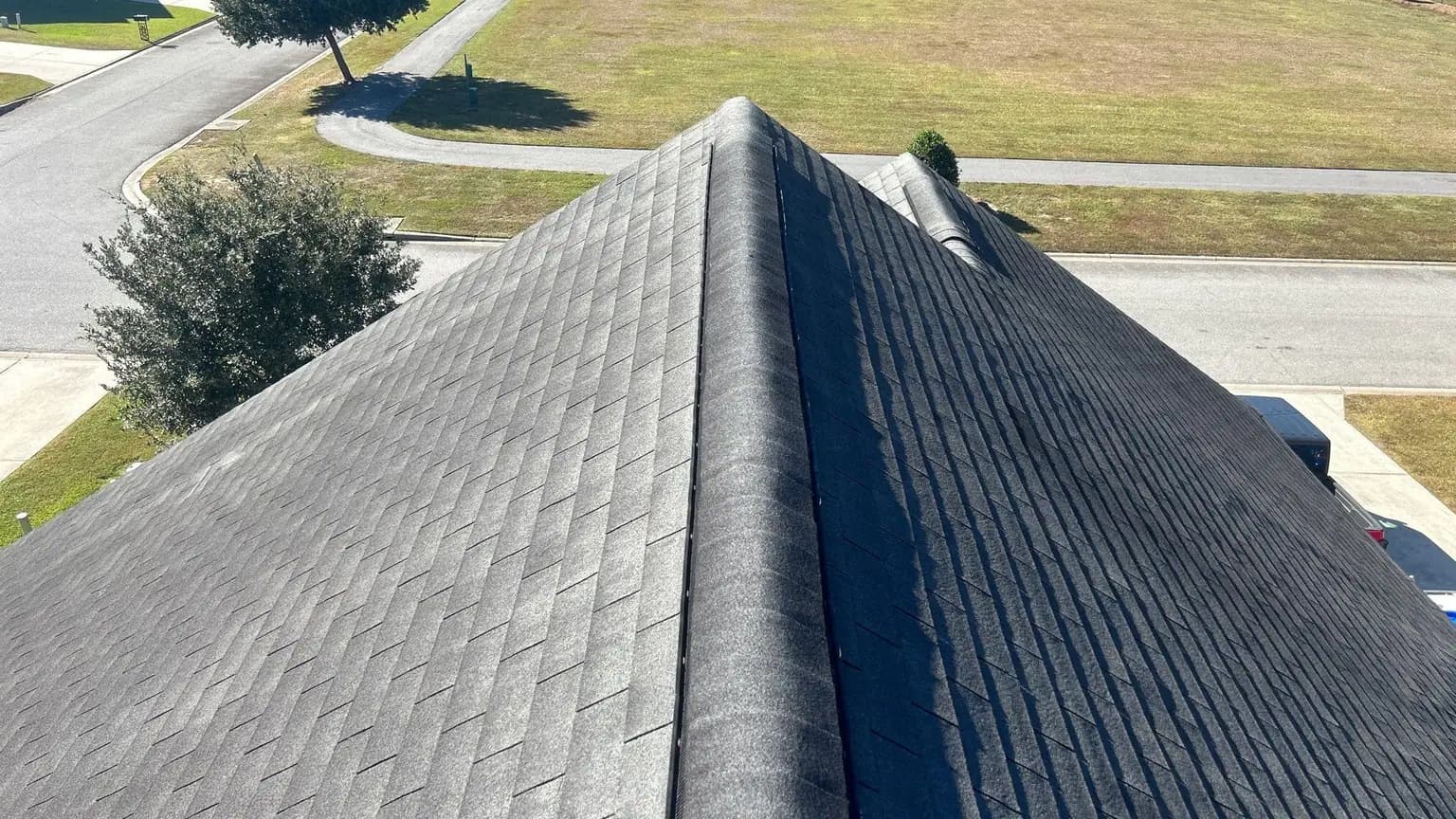 Shingle roof ridge on a Port Wentworth GA subdivision home near the Hwy 21 corridor