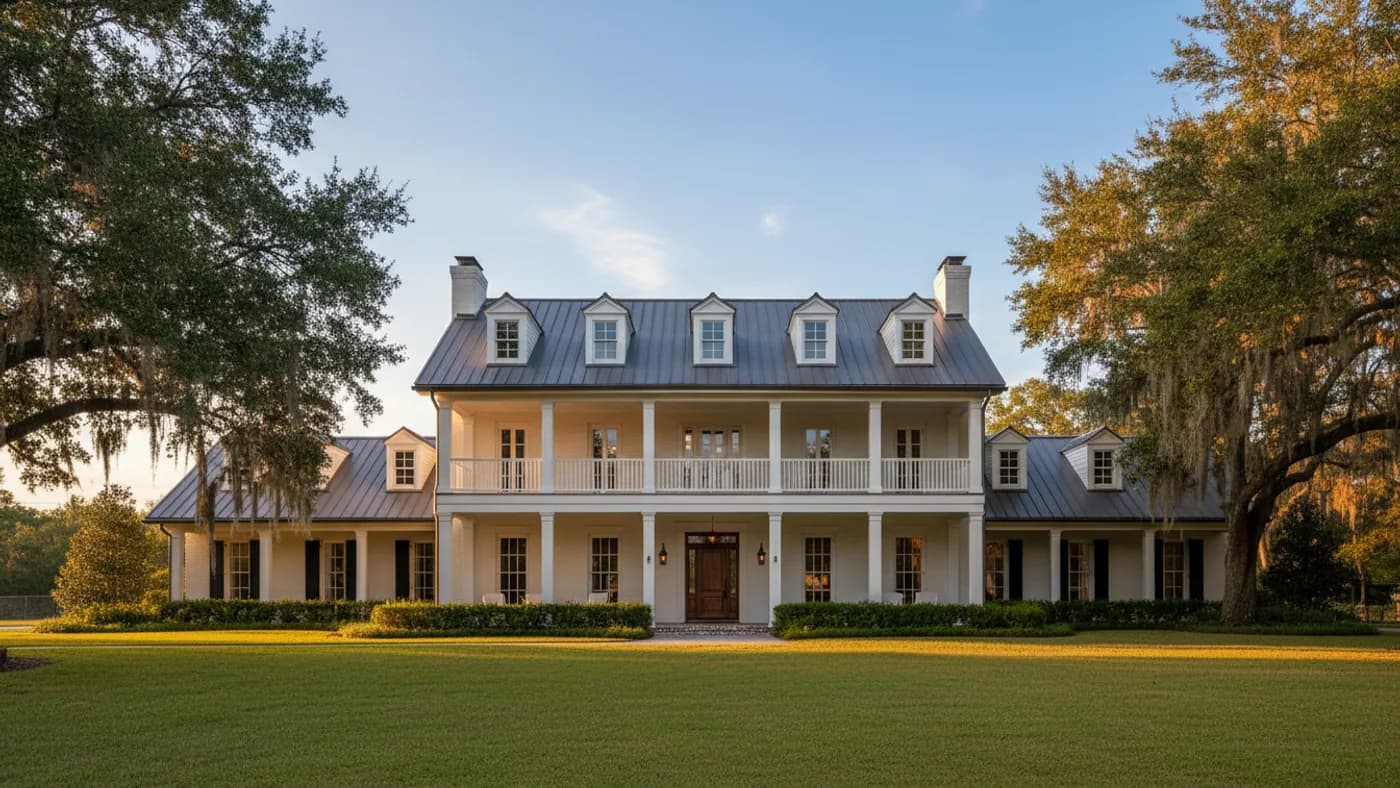 Illustration of a standing seam metal roof on an estate-style home with dormers
