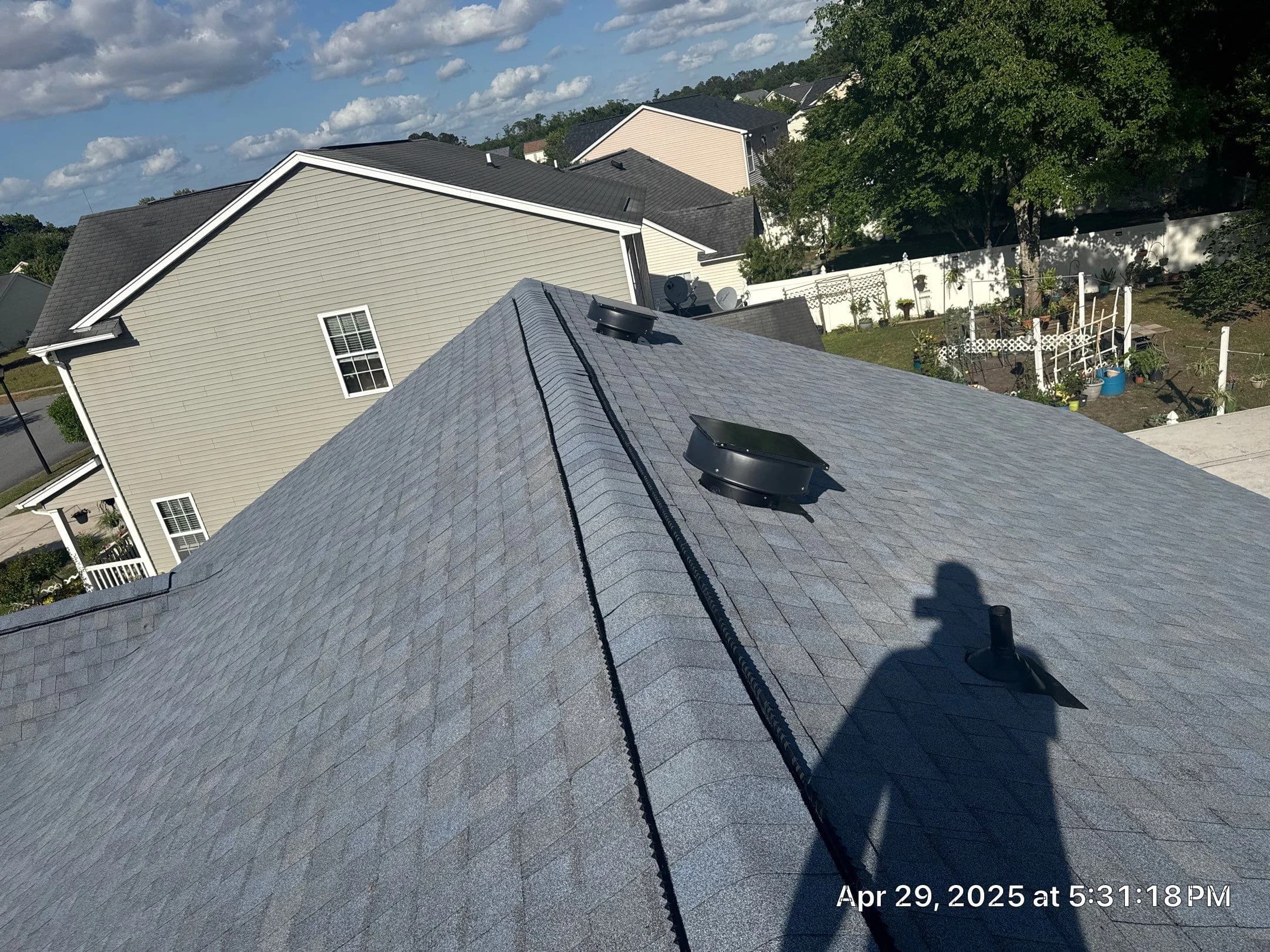 Two Solar Attic Fans installed on Savannah GA roof by Talya Roofing — April 2025