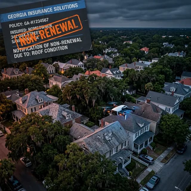 Georgia Act 277 insurance non-renewal notice beside a satellite roof inspection image