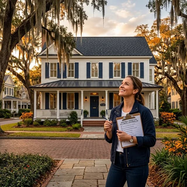Newly purchased Savannah home with aging roof needing professional replacement evaluation