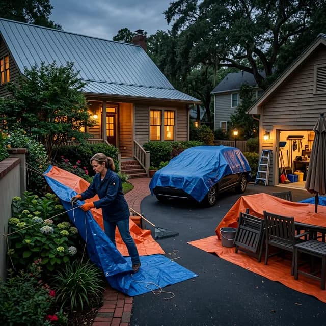 Homeowner preparing their Savannah property and yard for an upcoming roof replacement