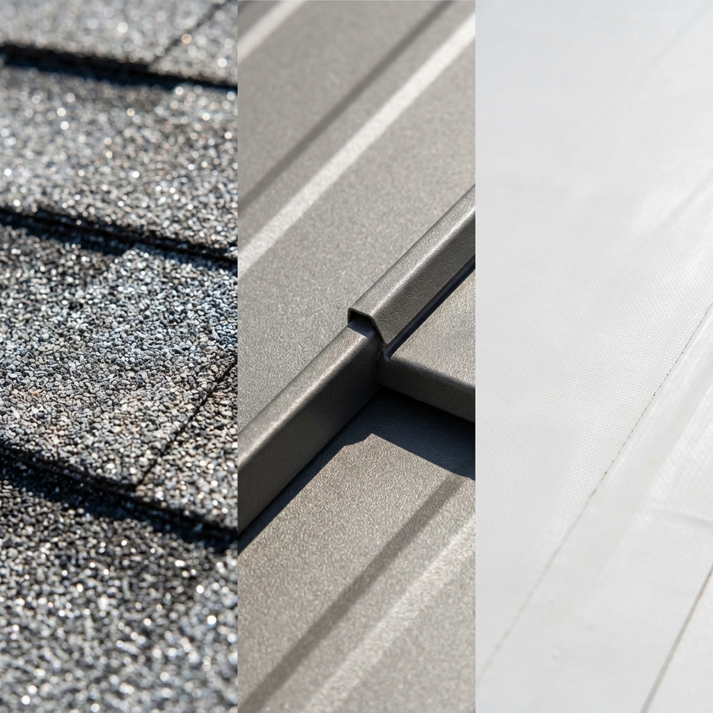 Close up comparison of different energy efficient roofing material textures