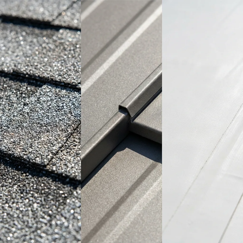 Close up comparison of different energy efficient roofing material textures