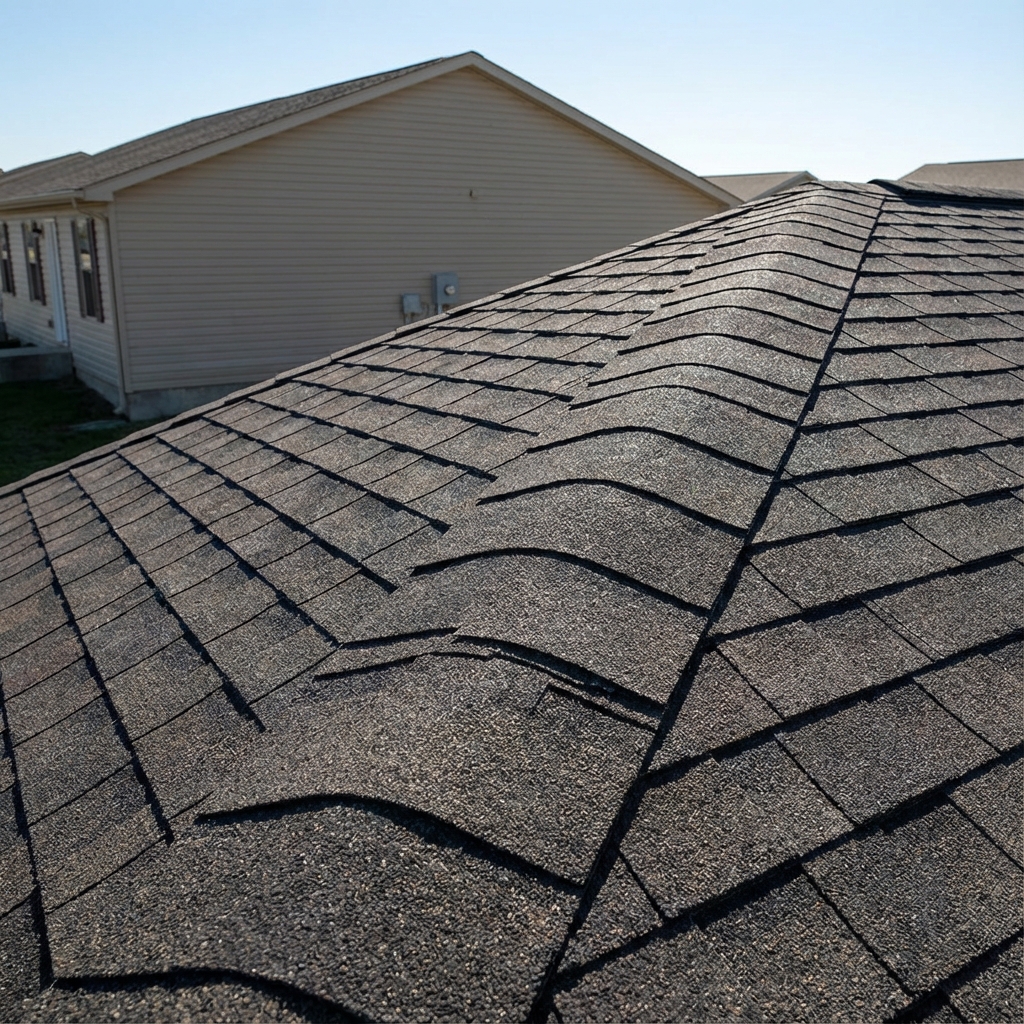 Quality asphalt shingle roof detail on military housing