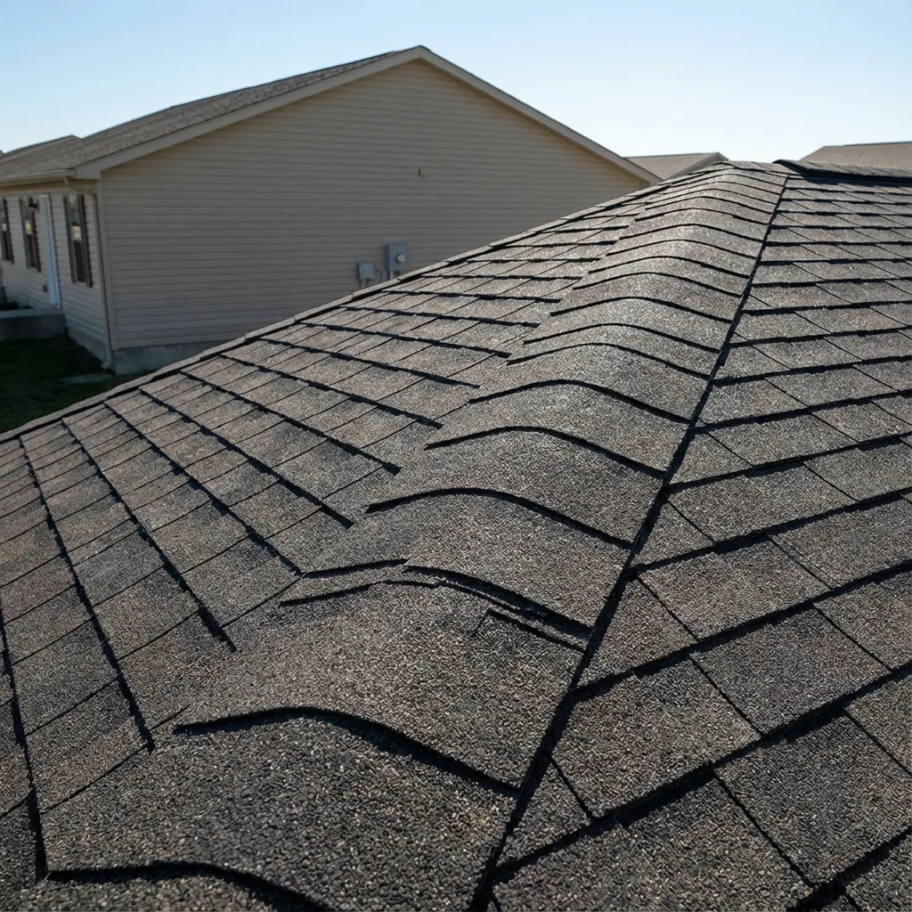Quality asphalt shingle roof detail on military housing