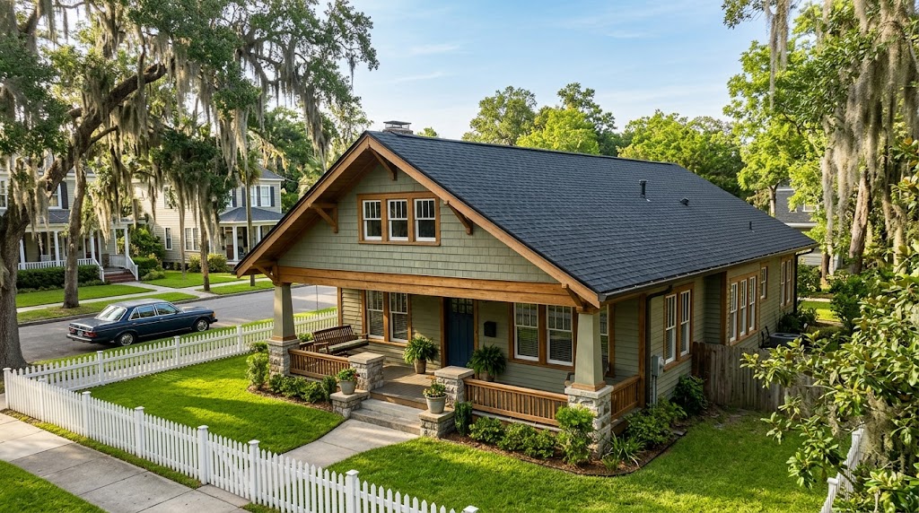 FORTIFIED certified roof installation on Savannah Georgia craftsman home with sealed deck and ring-shank nails