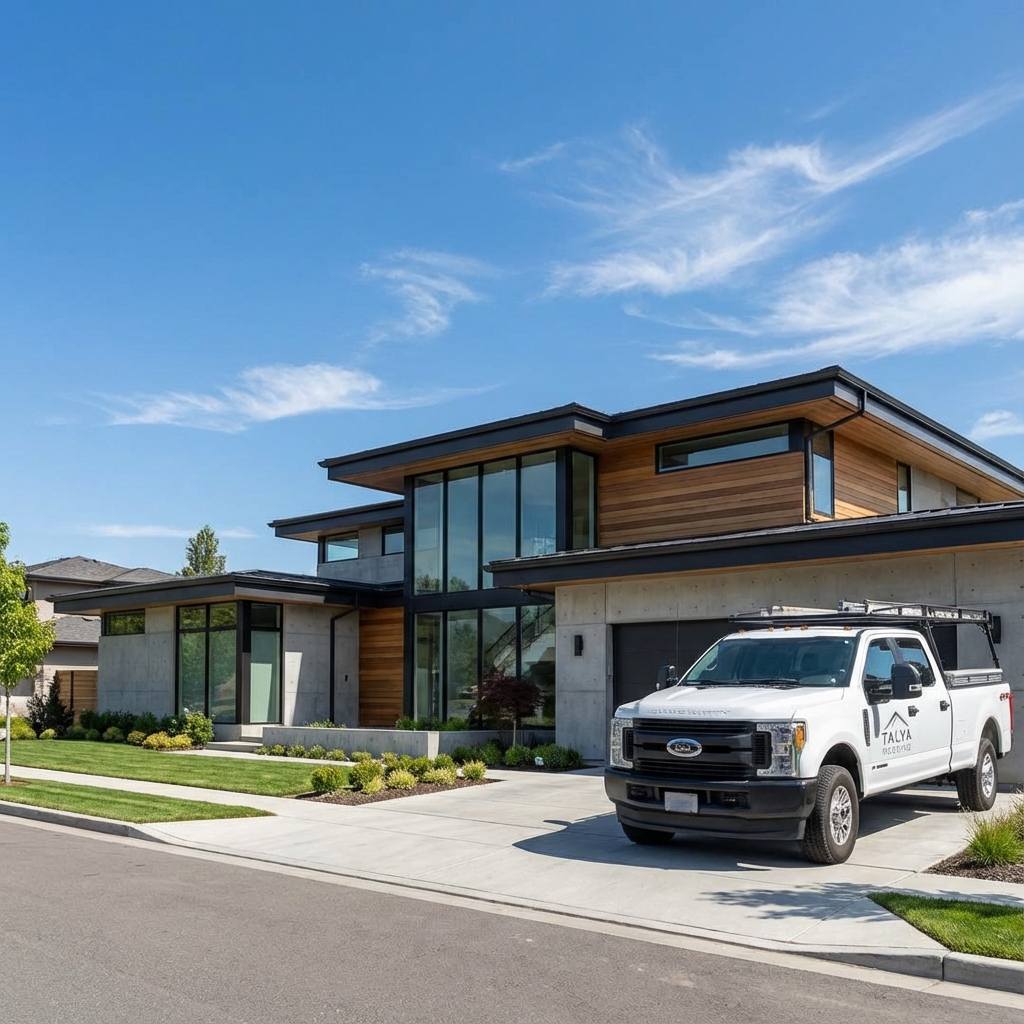 Modern home with seamless gutters