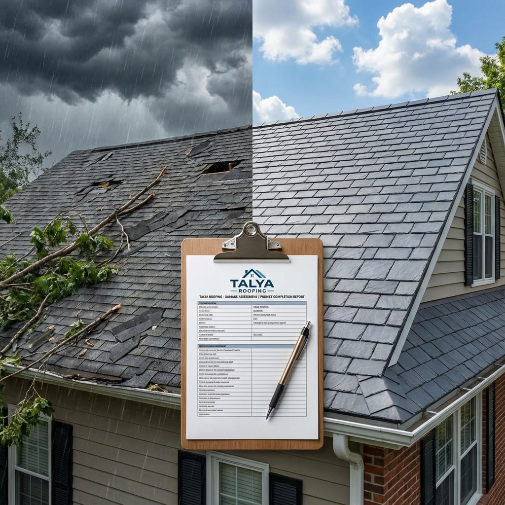 Comparison of storm damaged vs repaired roof
