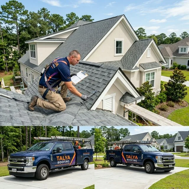 Brand new suburban house under construction with partially finished roof
